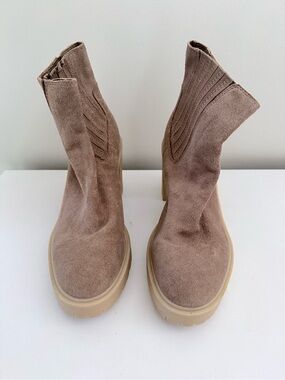 Dolce Vita Taupe Suede Chelsea Platform Booties